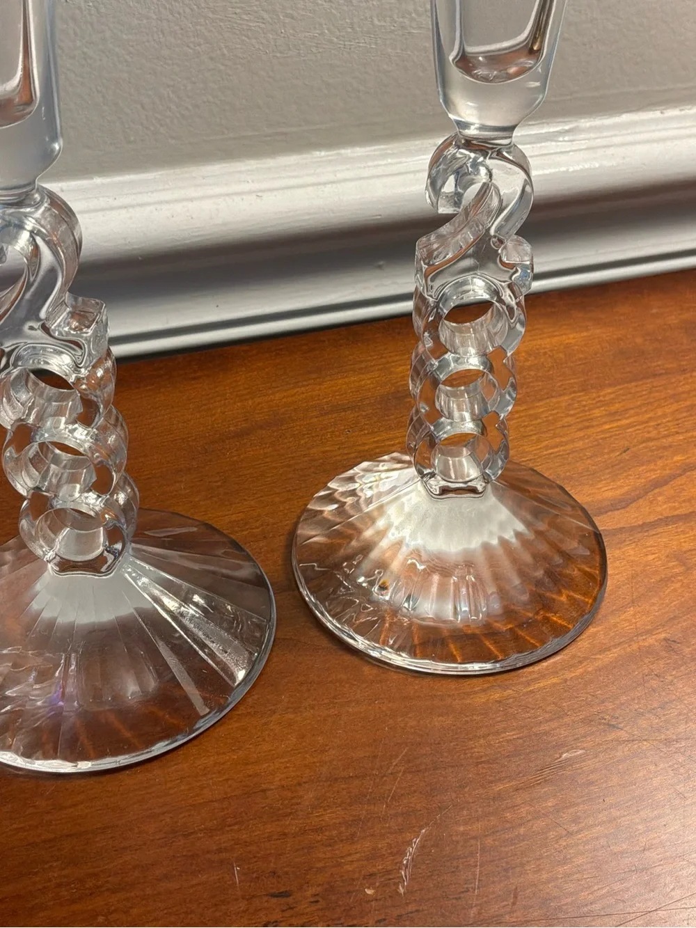 Two Cristal D’Arques Clear Champagne Flutes with Sculpted Loop Stem from 2000